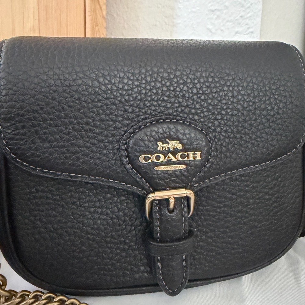 Coach Black Pebble Leather Flap Crossbody with Gold Hardware - Picture 2 of 5